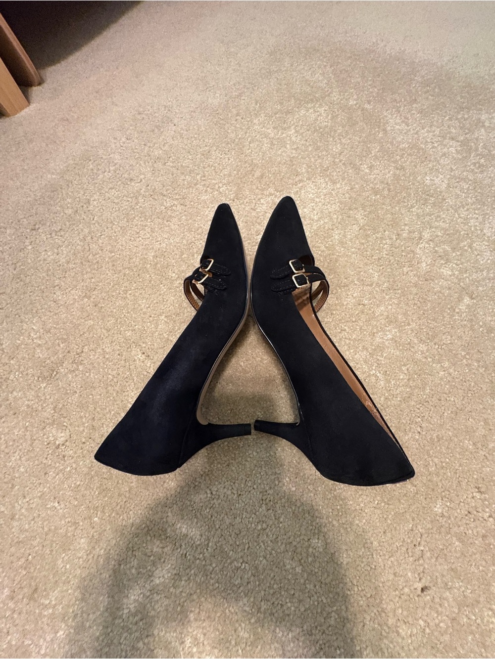 Coach Black Suede Pointed-Toe Double-Strap Pumps - Picture 3 of 6